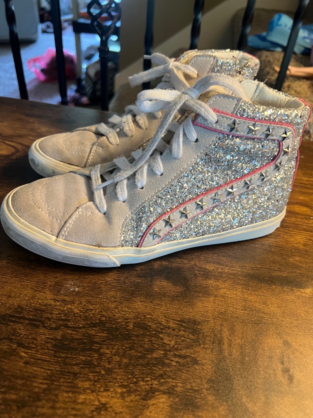 Vintage Havana Silver Glitter High-Top Sneakers with Pink Trim
